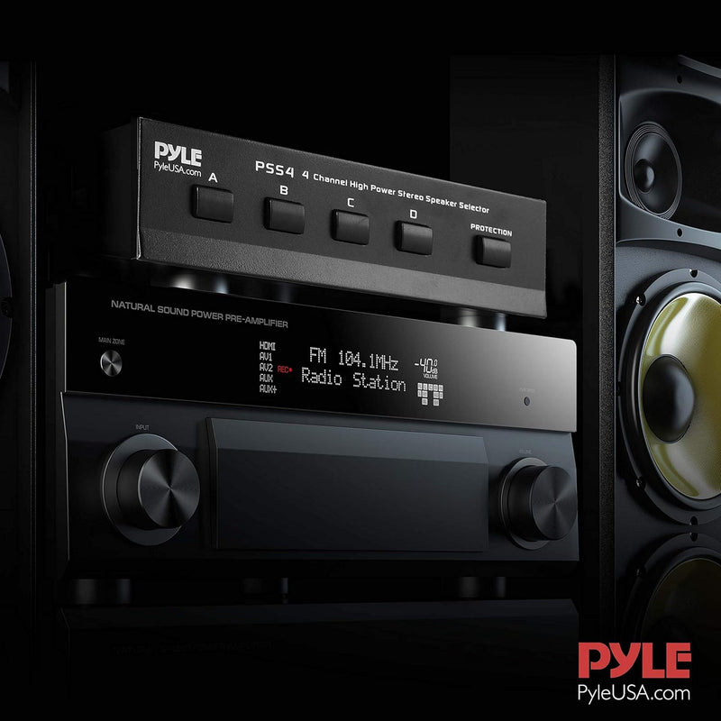 Pyle 4-Zone Speaker Selector Switch - A/B/C/D Switches for Multi-Channel High-Power Amp Installations - Sound Distribution Hub - Supports up to 4 Pairs of Switched Speakers - PSS4.2