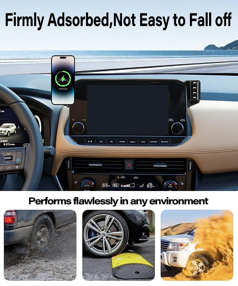 Car Phone Mount for Nissan Rogue 2021 2022 2023 9" Screen Accessories | MagSafe 15W Fast Wireless Charger Cell Phone Holder,360° Rotatable 3D Fit Navigation Clip-On Cradle,will Not Block Air Vents fit for 2021-2023 Nissan Rogue(9 Inch Screen)