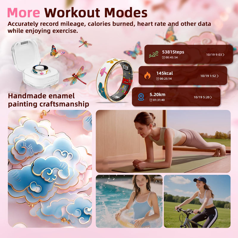 Smart Ring Health Tracker, Men & Women, Featuring a Heart Rate Monitor, Sleep Tracker, 8 Exercise Modes, Step Counter, IP68 Waterproof(White, 9) White