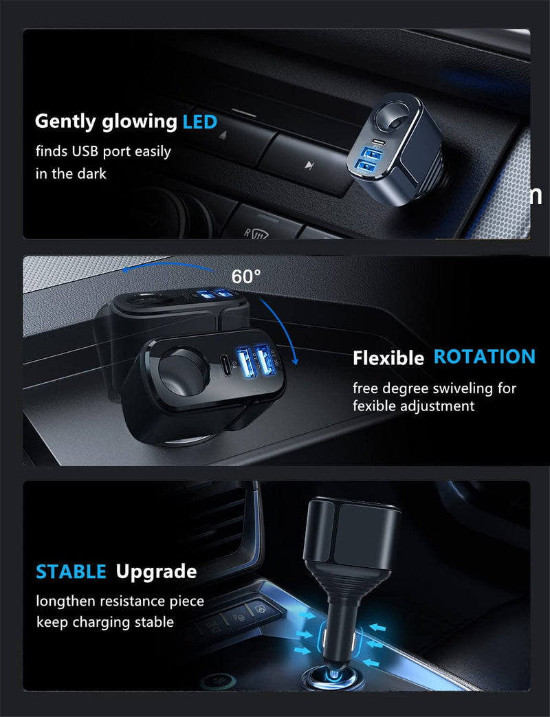 IDOLCO 176W [PD3.0& DualQC3.0] USB C Car Charger & 4 in 1 36W Car Charger Multi USB Cigarette Lighter Adapter