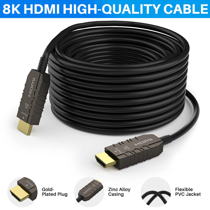Certified 8K Fiber Optic HDMI 2.1 Cable 35FT, Real HDMI® Cable, Ultra HD, 48Gbps, Supports 8K@60Hz, 4K@120Hz, Dynamic HDR, HDCP 2.2&2.3, Dolby, eARC for Xbox, Series X, Laptop, Switch, PS5, UHD TV 1 Pack