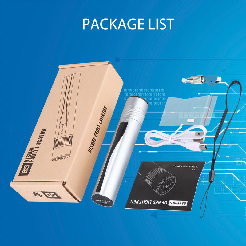 [AUSTRALIA] - Rechargeable Visual Fault Locator - Fiber Optic VFL Tester Kit With 5km Range and FC Male to LC Female Adapter 