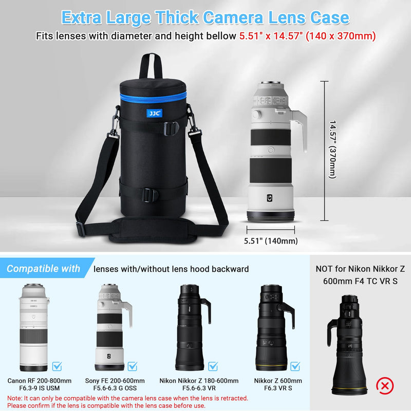 JJC Extra Large Camera Lens Case Bag for Canon RF 200-800mm Below 5.5x14.6 | Thick Camera Lens Case for Nikon 180-600mm/600mm F6.3,for Sony FE 200-600mm F5.6-6.3 Zoom 400-800mm F6.3-8 G & Teleconverte XXXXXL(5.5x14.6'')
