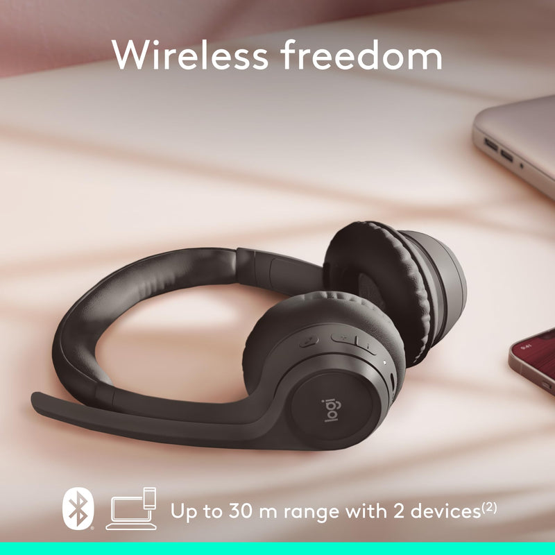 Logitech Zone 301 Wireless Bluetooth Headset - Graphite | Noise-canceling microphone, compatible with Windows, Mac, Chrome, Linux, iOS, iPadOS, Android