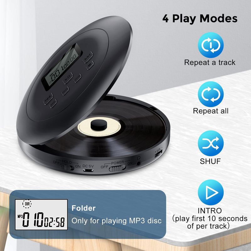 Gueray Portable CD Player Personal CD Players with Headphones LCD Display Anti-Skip Protection HiFi Classic CD Walkman Music Player Memory CD Player for Car Home