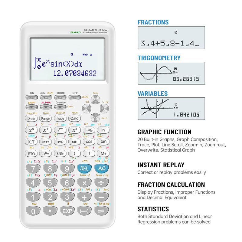 Graphing Calculator, Calculator with Graphics Functions, Large Display for Students, Algebra Calculus Trigonometry, 360+ Functions, UL-84