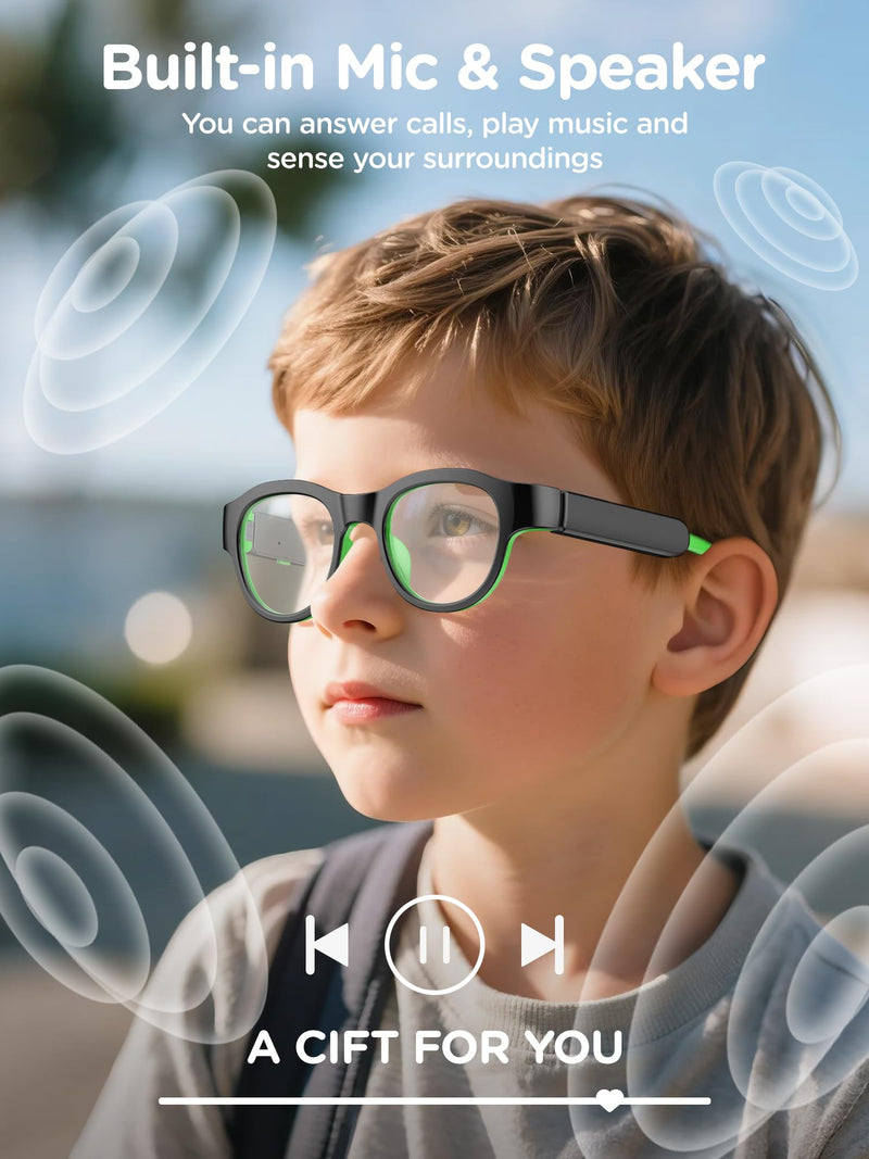 Smart Bluetooth Glasses for Kids with Blue Light Protection Black