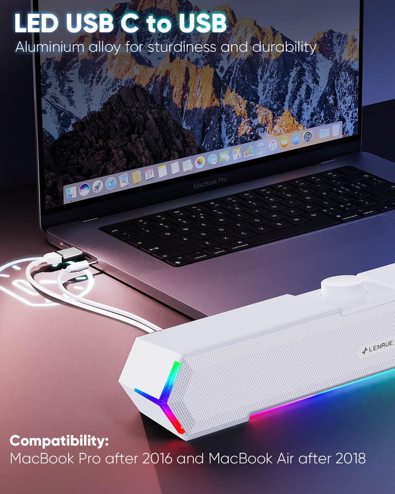 LENRUE G11 Computer Speakers for Desktop, Touch Lights PC Speakers with Surge Clear Sound, USB C/USB Powered for Computer Desktop PC Laptop Monitor (White) White