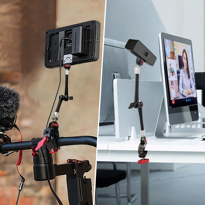 [AUSTRALIA] - HEMMOTOP 11in Magic Arm Camera Mount Clamp, Max. Payload 5.5 LBS Articulating Arm with Anti-Twist Pins, Rotatable Pads, Adjustable Friction Arm for Monitor, LED Light, Camera Video Rig MS02 11 in 
