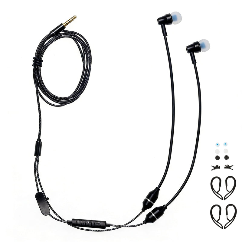 Air Tube Headphones with 3.5mm Jack, EMF Blocking Earphones, Anti-Radiation Headsets with Ear Hooks, Radiation Free Earbuds, Comfortable & Safe Stereo Sound. (Black) Black