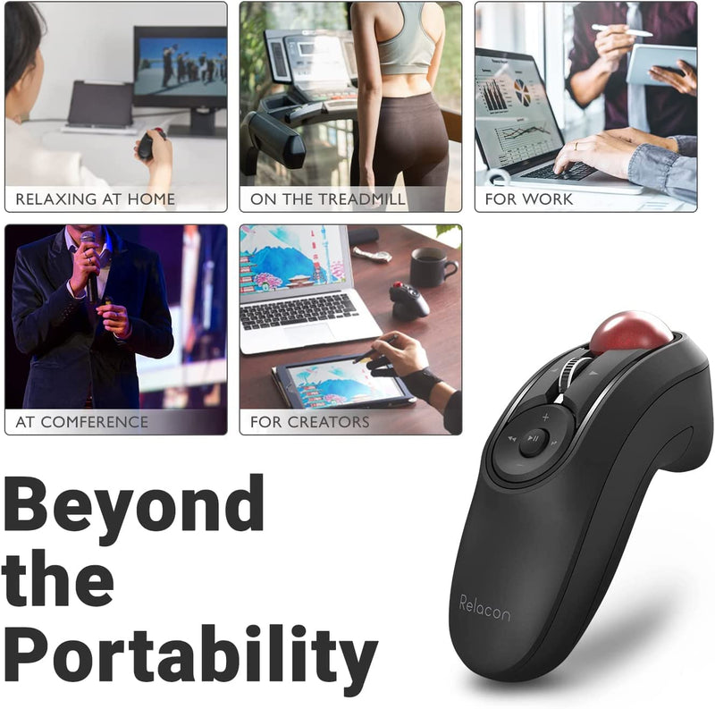 ELECOM Relacon Handheld Trackball Mouse, Thumb Control, 2.4GHz Wireless, Ergonomic Design, 10-Button Function with Smooth Tracking, Windows11, MacOS (M-RT1DRBK)