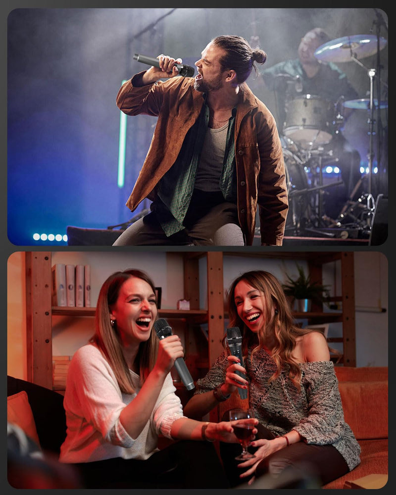 [AUSTRALIA] - Unitrile for Sing, Play, and Activities, 2.4GHz Hi-Rise Wind with Rechargeable Receiver, 200 Feet Gold Mist 2 Pieces for Karaoke, Pa System (Black) Black 