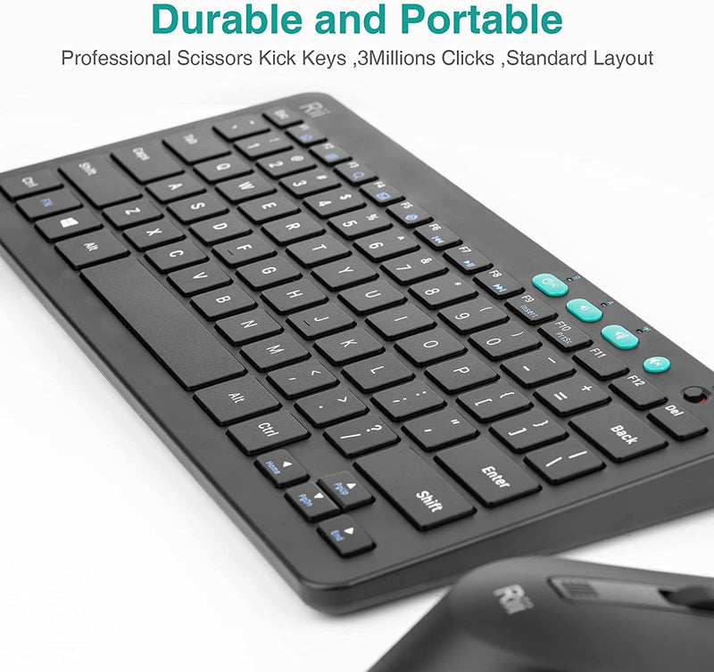 Rii RKM709 2.4 Gigahertz Ultra-Slim Wireless Keyboard and Mouse Combo, Multimedia Office Keyboard for PC, Laptop and Desktop,Business Office(Black) Black