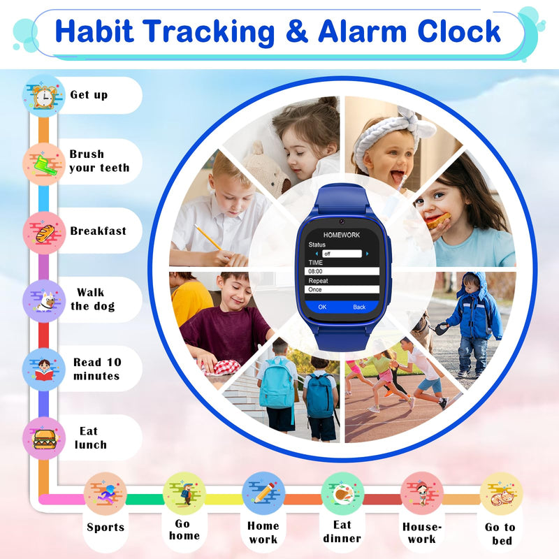 4G Kids Smartwatch Phone,Smart Cell Phone Watch for Boys Girls Ages 4-12 with Call, SOS, Parental Controls, Games, Camera, Alarm, Video, Music Smart Watch Gift (Includes SIM Card) (Dark Blue-60) Dark Blue-60