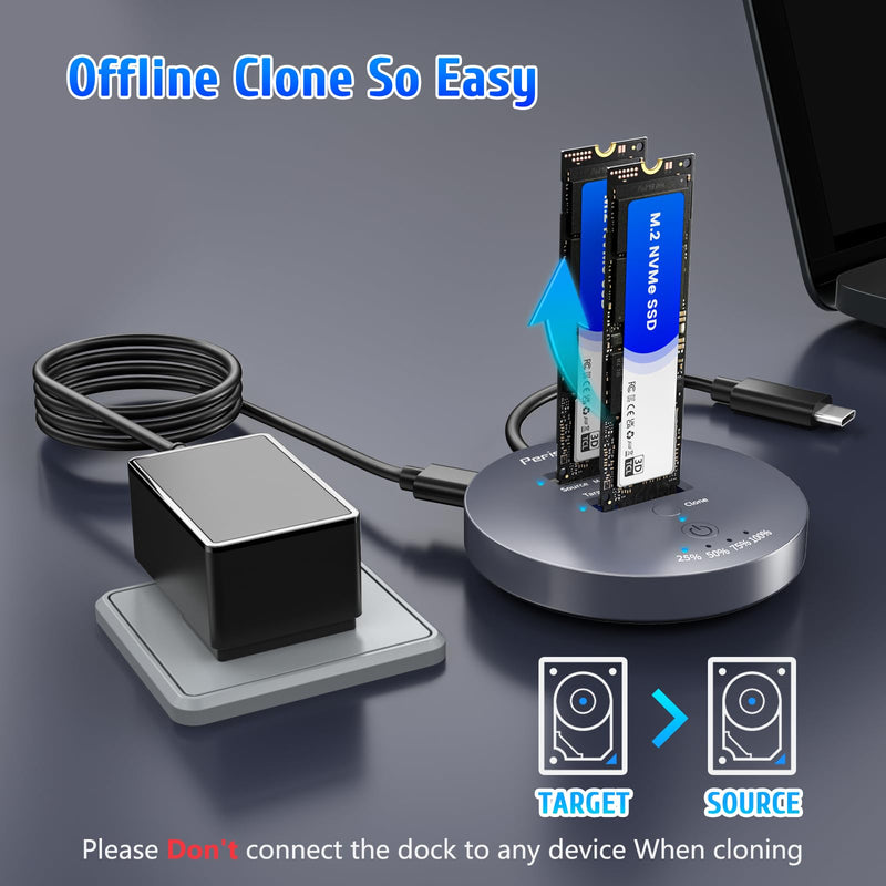 M.2 NVMe SSD Cloner Dock,10Gbps Dual-Bay NVMe to USB Enclosure 16TB | Supports Offline Clone,UASP,USB 3.2 Gen 2,M.2 Docking Station for SSDs Size 2230/2242/2260/2280/22110,Support 2x8TB
