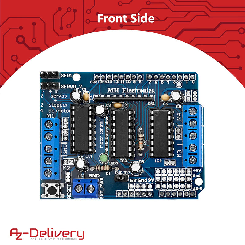 AZDelivery 3 x L293D Motor Driver Shield, 4-Channel Motor Driver Shield, Stepper Motor Driver, Stepper Expansion Board Compatible with Arduino, Includes E-Book!