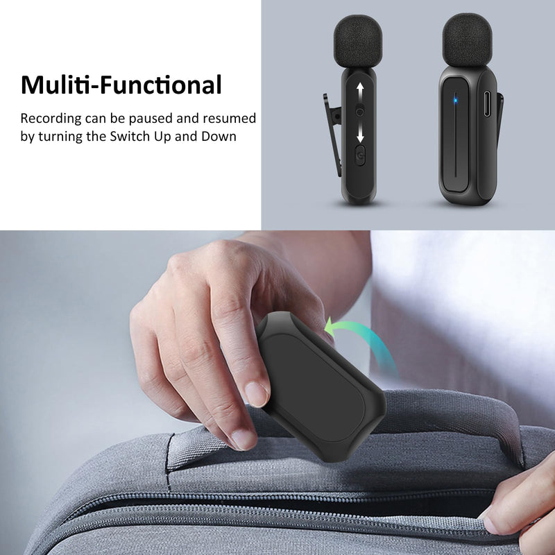 [AUSTRALIA] - Ecomxia 2 Pcs Wireless Lavalier Microphone for iPhone iPad Android with Charging Case 7H Clip on Lapel Microphone Wireless for Video Recording Vlogging, YouTube, Interview, 3 Mode Denoise, 70ft Black 