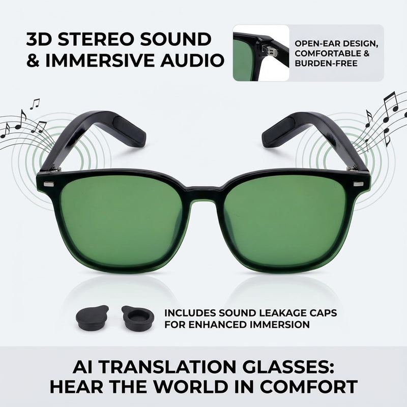 AI Translation Glasses for Men Women, 118 Languages Real-Time Translator Bluetooth 5.3 Smart Glasses with Magnetic Lens, Noise Canceling & Auto On/Off for Travel, Trade, Bus