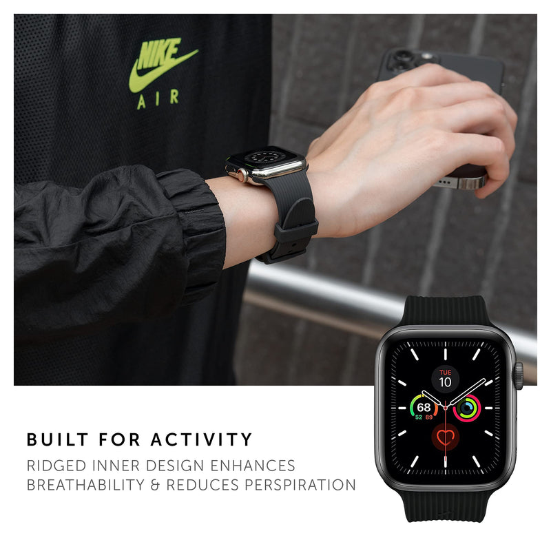 Native Union Curve Strap for Apple Watch – Water-Resistant Sleek Textured Silicone Strap – Embedded Stainless Steel Hardware – All-Day Versatility for all iwatch series Black L (44/45/46/49mm)