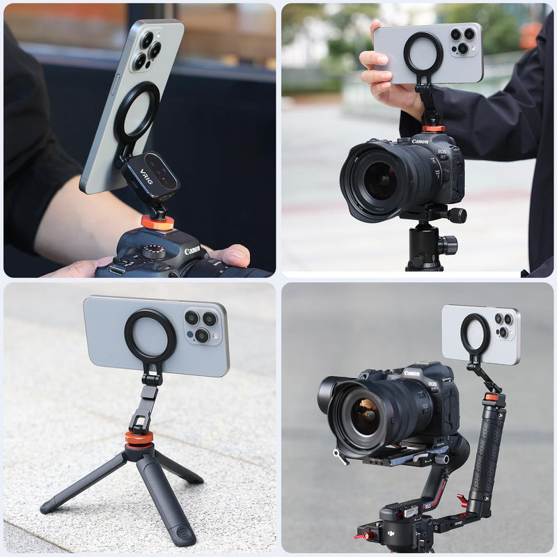[AUSTRALIA] - VRIG MG-28 Magnetic Phone Tripod Mount,1/4" Thread Cold Shoe 360° Rotation,for iPhone16 15 14 13 12 Pro All Series,Magnetic Ring Magsafe iPhone Tripod Mount Adapter 