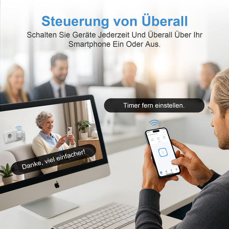 SURFOU WLAN Socket with Timer & Current Meter, Smart Plug 16A with App Control, Voice Control, Timer, for Alexa & Google Home, 2.4GHz WiFi, Remote Access, No Hub Required gray