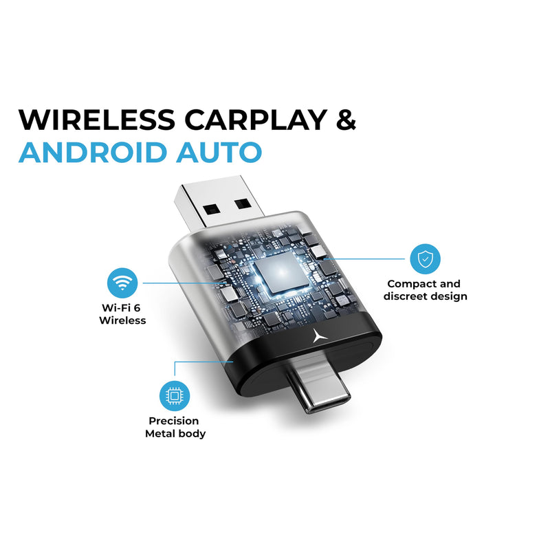 ZORVIA Wireless CarPlay Adapter for iPhone & Android Auto 2026 Upgraded - Convert Wired CarPlay to Wireless, Fast Auto Reconnect, Plug and Play, USB-C & USB-A (Silver) Silver