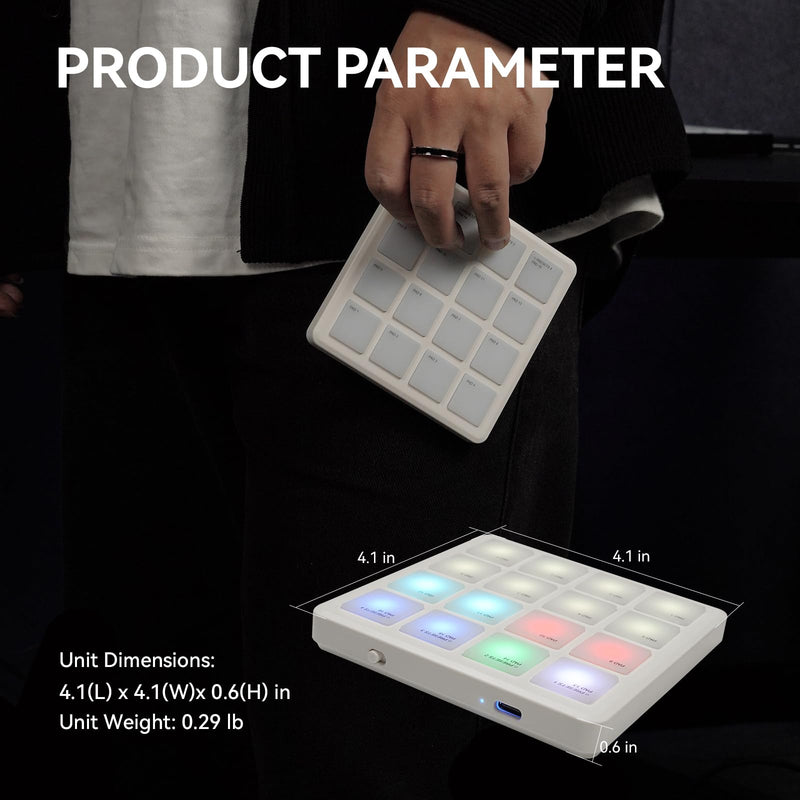 M-VAVE MIDI Controller Drum Pad Wireless Bluetooth MIDI Keyboard 16 Strike Pad Velocity Sensitive, Note Repeat, Full Level Buttons RGB Backlight Portable with Wired USB-C Built-in Battery