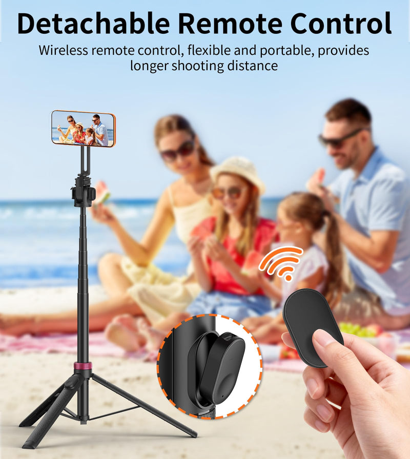 [AUSTRALIA] - 69" Magnetic Phone Tripod with Phone Clamp,Selfie Stick Monopod for Magsafe with Remote & Phone Mount Adapter,Portable Tripod for iPhone/Android,Digital Camera Accessory Kits,Photo,Vlogging,Travel 69 in Black 