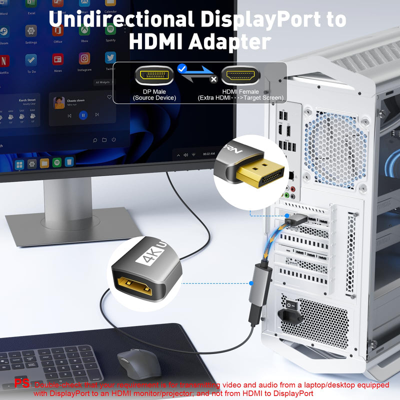 4K@60Hz 10-Pack Display Port to HDMI Adapter, Unidirectional | DP 1.2 to to HDMI 2.0 Adapter, Active DisplayPort (Source) to HDMI (Display) Converter for NVIDIA, AMD,Desktop,Gaming Monitor 4K@60Hz-10Pack