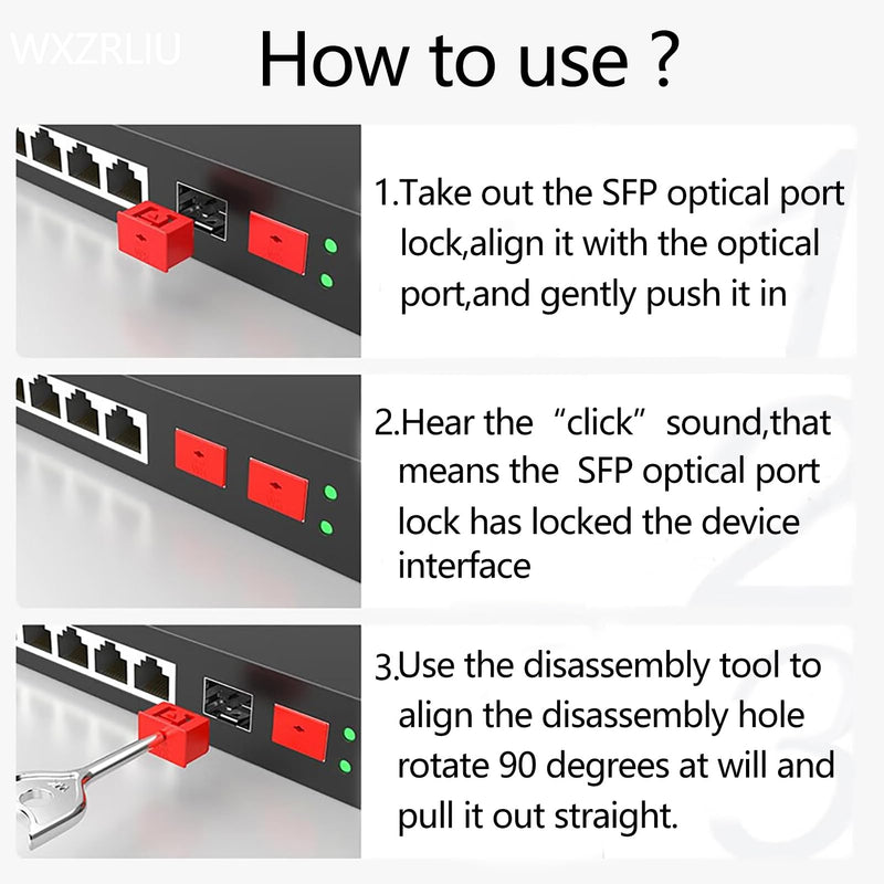 10Pcs SFP Port Lock with 1 Keys,Switch Port Lock/Fiber Port Security Plug,SFP Dust Cap to Prevent Unauthorized Access,Suitable for Data Centers, Server Room,Desktops,Laptops,etc. (Black) Black