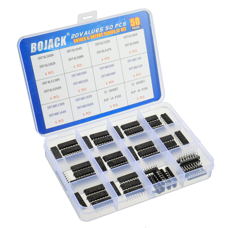 BOJACK 20 Values 50pcs SN74LS and SN74HC Series Low Power Logic IC Chip Assortment Kit for IC Chip Work