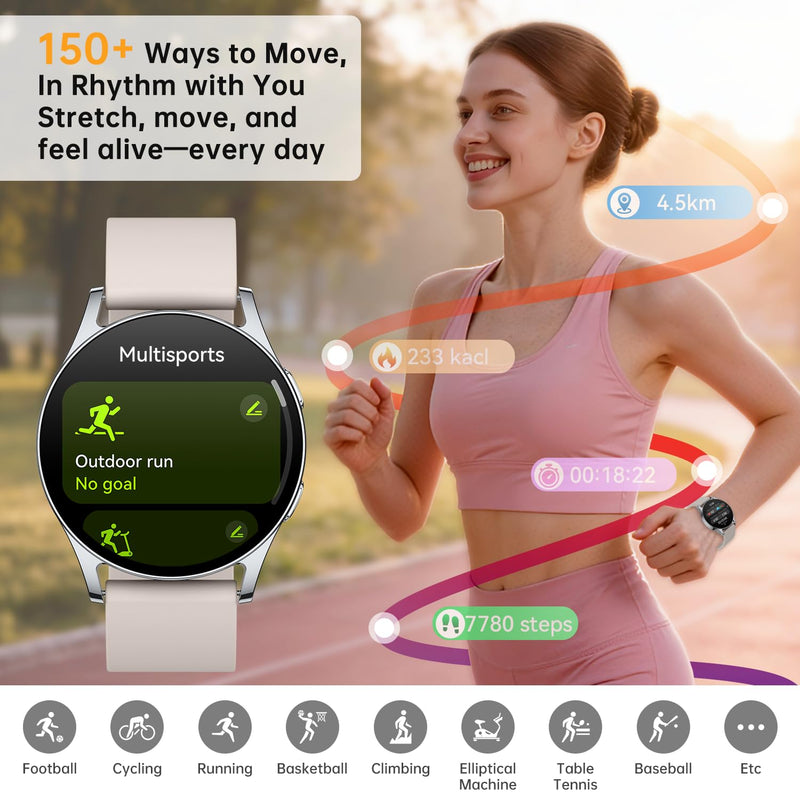 Smart Watch for Women Men, 41mm AMOLED Activity Fitness Tracker for Android iPhone with Always On Display, 150+ Sports, Calorie & Step Counter, Sleep Monitor, Answer/Make Calls (Starlight) Starlight