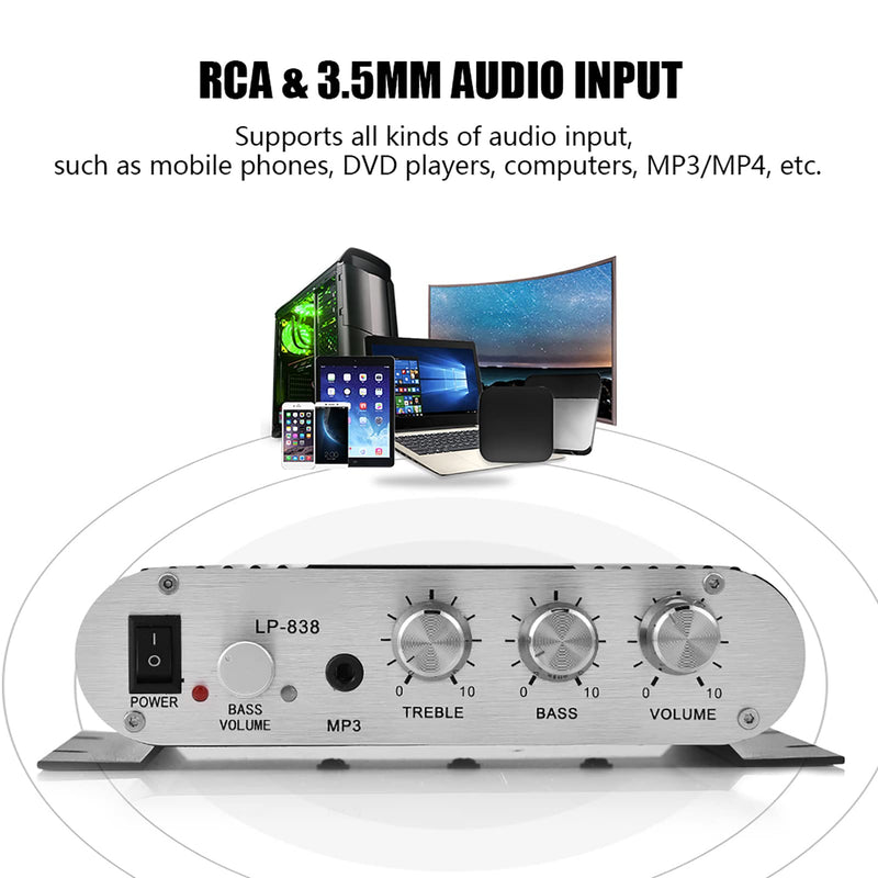 Stereo Audio Amplifier Receiver, 15Wx2 Output Stereo Bass Home Amplifiers, with 3.5mm and Port, Digital Amp for Car, MP3, MP4, CD Players (Black) Black