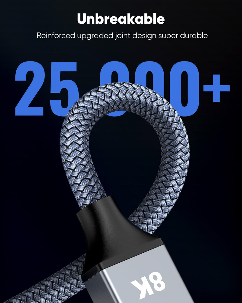 Capshi 75ft 8K 4K@120Hz HDMI Cable 2.1, Fiber Optic 48Gbps High Speed Cord | for PS5/4, TV, Gaming Console, Monitor, 8K@60Hz, 2K@240Hz, 144Hz, Support HDR, eARC, DTS:X, HDCP 2.2 & 2.3, Braided 75 feet Grey