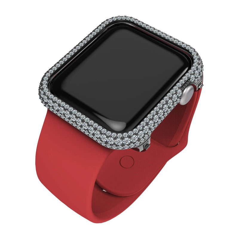 Full Gorgeous Bling Zircon Diamonds Metal Alloy Bezel Frame Case Cover Compatible Apple Watch Series 4 5 6 SE 3 2 1 40mm,Black Black