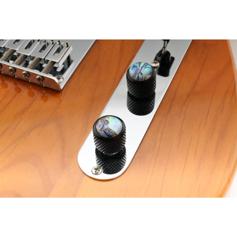 [AUSTRALIA] - Musiclily Pro Traditional Metal Metric Size Abalone Top Dome Knobs for Fender Tele Telecaster Electric Guitar or Bass, Black (Set of 2) 