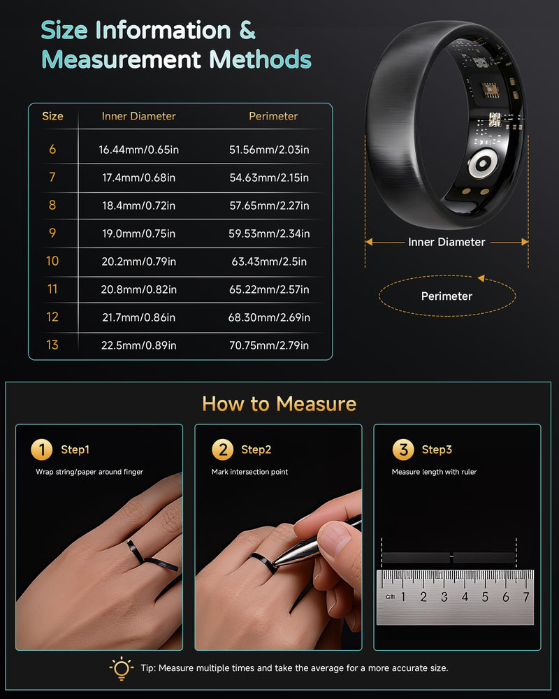 Smart Ring for Women Men, Health & FitnessTracker Ring, Brushed Gold,#7 | Heart Rate, HRV, 5GPS Sport Mode,5-9 Days Battery Life,No Subscription Fee, IP68 Waterproof for iPhone 10.0+ & Android 5.0+ #7