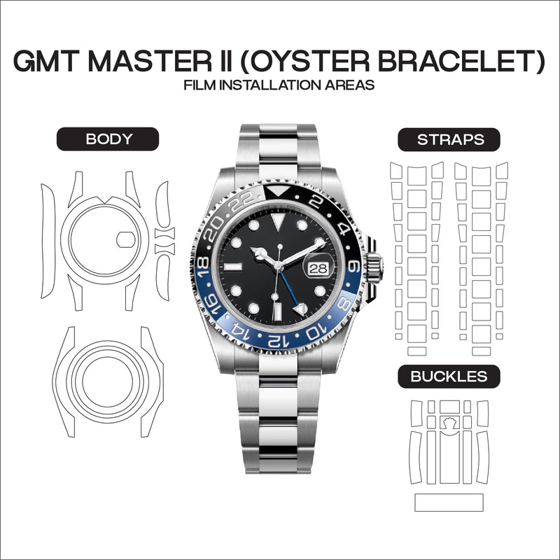INCO Watch Protection Film Compatible with GMT Master II Ref. 126710,126711,126715 – 2-Pack TPU Guard for Case & Bracelet, Glossy Invisible Finish, Anti-Scratch (Oyster Bracelet)