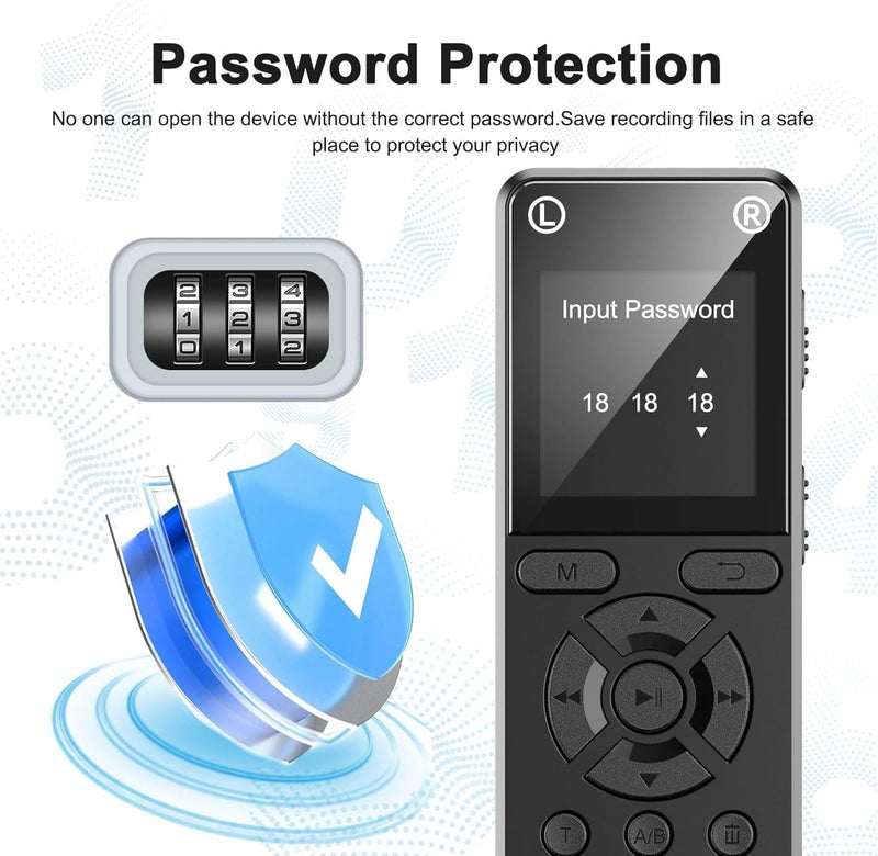 [AUSTRALIA] - 160GB Digital Voice Recorder, Portable Audio Recorder with Built-in Speaker, Voice Activated, WAV, A/B Repeat & Password Protection – Ideal for Meetings, Lectures & Interviews 