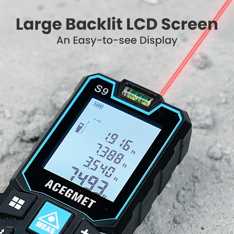 [AUSTRALIA] - ACEGMET Laser Measure, 393ft/120m Laser Measurement Tool, Laser Measuring Tool with 2 Bubble Levels, LCD Backlit Display, IP54 Waterproof, Pythagorean Mode for Distance, Area, Volume 
