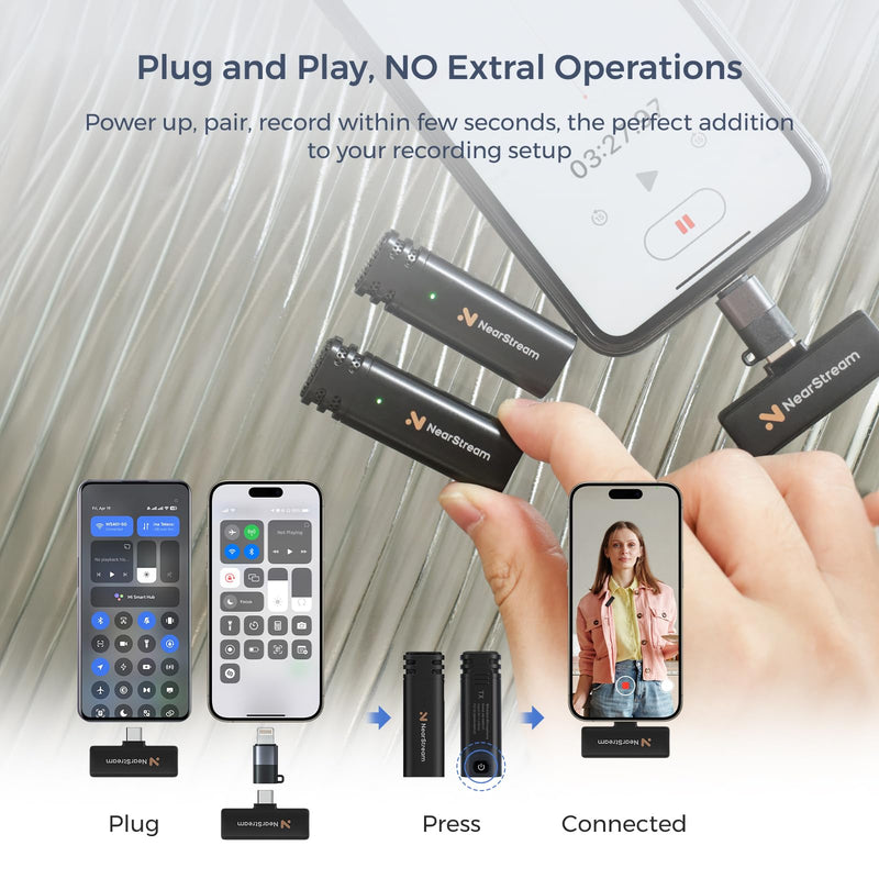 Wireless Lavalier Microphone for iPhone Android Tablet PC, Lapel Microphone Wireless with 2.4G Ultra-Low Delay, Noise Cancellation, Mute Button, 6H for Record, Vlog, Podcast (AWM10T-Plus) AWM10T-Plus