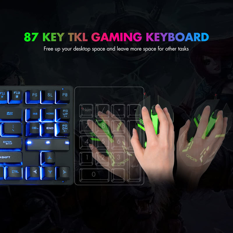 RGB Compact Gaming Keyboard, CHONCHOW USB Wired 87 Keys Gaming Keyboard LED Rainbow Backlit Tenkeyless Gaming Keyboard TKL Keyboard Gaming RGB Keyboard for Laptop Ps4 Xbox PC Computer Game and Work Black