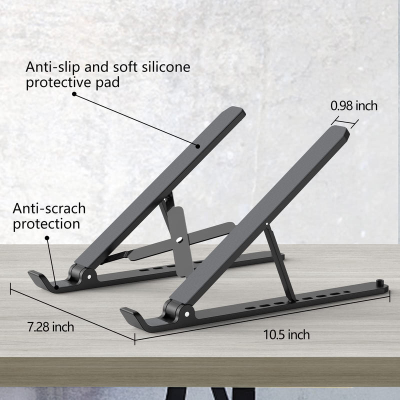 Laptop Stand for Desk, Adjustable Laptop Riser ABS+Silicone Foldable Portable Laptop Holder, Ventilated Cooling Notebook Stand for 10-15.6” Laptops,Tablet-Black Black