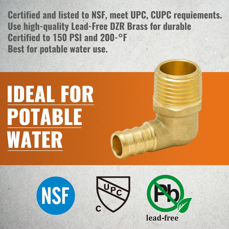 [AUSTRALIA] - SUNGATOR 6-Pack PEX 1/2"x 1/2" NPT Elbow Male Threaded Adapter Crimp Fitting, No Lead Brass with Sealing Tape 1/2" Pex x 1/2" NPT Male Elbow, 6 