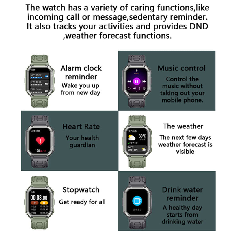 Tuanzi KR06 Sports Smart Watch 1.8 Inch Bluetooth Call Music Play Voice Assistant Health Monitor Multi Sports Modes Fitness Tracker (Green) KR06-Green