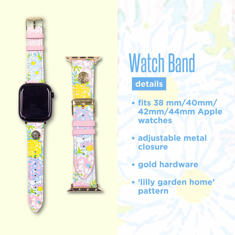 Lilly Pulitzer Silicone Apple Watch Band, Sized to Fit 38, 40, 42, and 48mm Smartwatches, Compatible with Apple Watch Series 1, 2, 3, 4, SE and 6 (Lilly Garden Home)