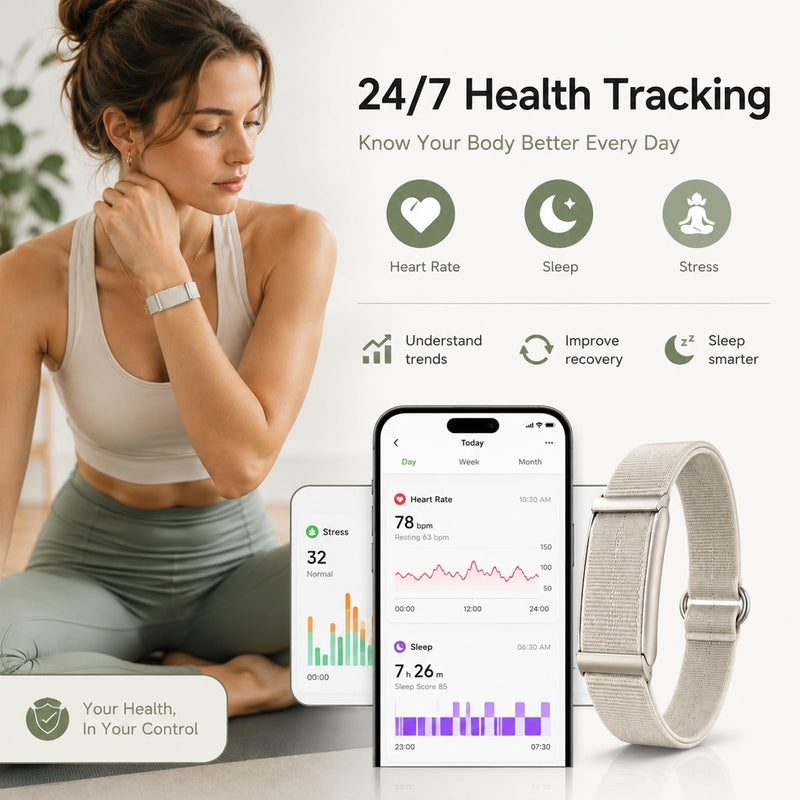 Yihou Smart Fitness Tracker for Women & Men Ultra-Thin Minimalist Smart Band with 24/7 Heart Rate Monitor Sleep Tracker 100+ Sports Modes IP67 Waterproof Call & App Alerts Nylon & Silicone Bands Black