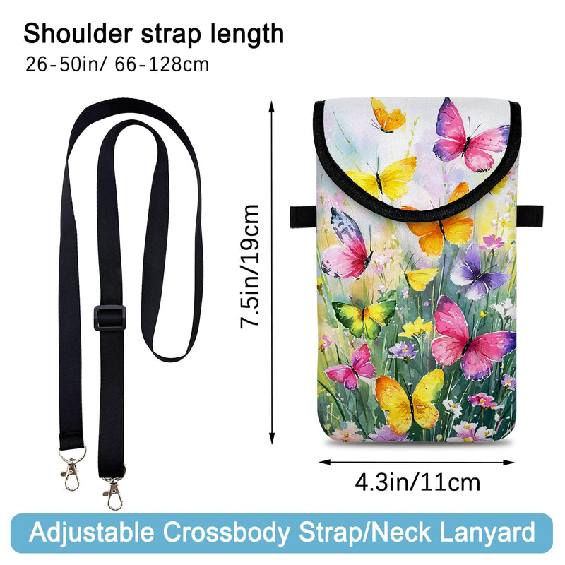 Neoprene Cell Phone Sleeve Pouch Case Bag with Crossbody Strap Neck Lanyard for Women 7.5 X 4.3 in Flower Butterfly Flower Butterfly 1