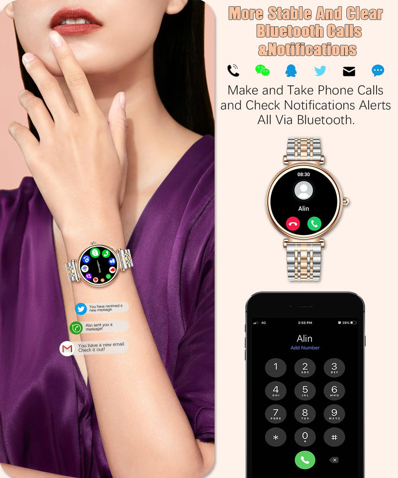 Smart Watch for Women 1.27" Color Screen Waterproof Fitness Activity Tracker Rose Gold Women's Smart Watch with Heart Rate Sleep Monitor for Android and iOS (Two-Tone Rose Gold Steel RT-i109) Two-Tone Rose Gold Steel RT-i109