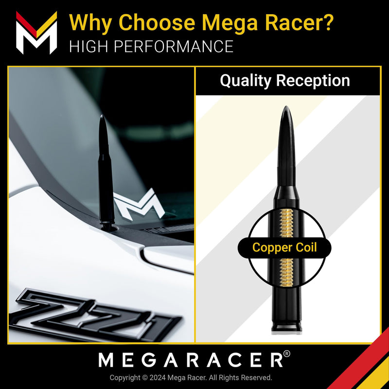 Universal 50 Cal Bullet Antenna Car SUV Truck: Ford F150 Chevy Silverado Dodge Ram GMC Sierra 1500 Jeep Wrangler Tundra, Antena para Carro, Short Antenna Topper Replacement Accessories, 5.5 Inch Black